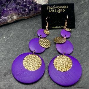 #1069 NWT Women’s Vintage artisan wood paint novelty earrings African statement